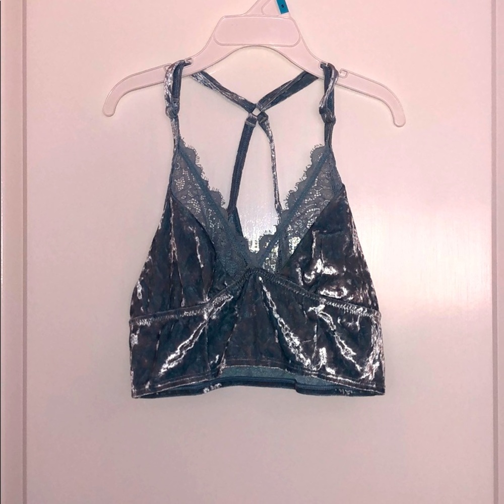 Blue Lacey Pastel Velvet Bralette/ Top